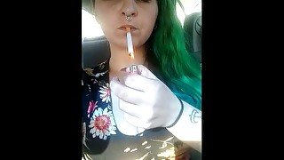 Public ParkingingLot smoking flashing&Masturbating!Publicsmoking Flashing giant DDs pussy fingering