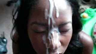 Black teen bitch takes cock in her sexy lip mouth and gets jizzed