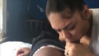 Godlike ebony whore is sucking penis