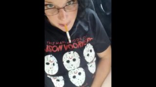 Smoking milf rubbing her clit in parking lot