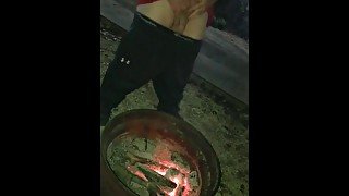 Knocking down the campfire with my piss before bed