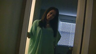 Beautiful cute hot and sexy brunette Bobbi gives evening blowjob