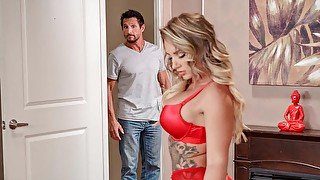 Cute busty MILF Cali Carter takes care of her lovely masseur