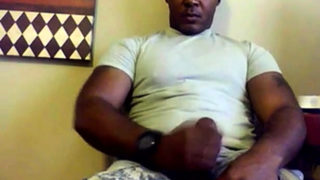 Beefy Black Soldier Jerks Off & Cums