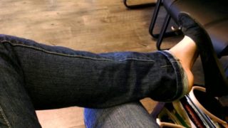 Teen Shoeplay Dangling My Sexy Black Ballet Flats in Public Waiting Room