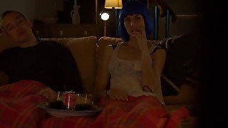 Movie night with a hot young couple turns hardcore