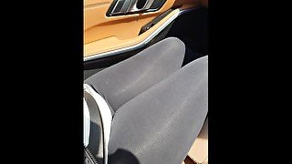 Step mom in Filla leggings get fucked in the car by step son while dad shopping food