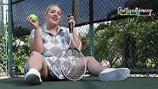 BBW Bouces Tennis Ball then Removes Socks and Shoes