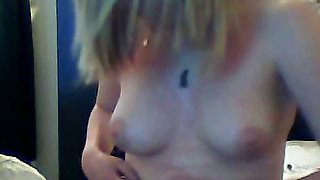 Sweet looking blonde teen with blue eyes masturbates on webcam