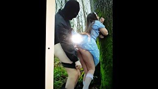 Hot Step Daughter's Ass Fucked in the Woods By Masked Strangers