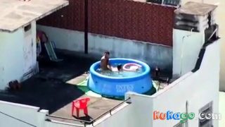 Girls watching couple fuck at pool CFNM