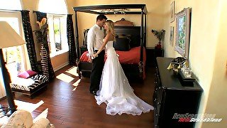 Hot tempered groom fucks his sexy bride Tasha Reign in different positions