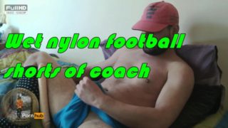 IT student soccer player masturbate and cum in a nylon shorts of coach.