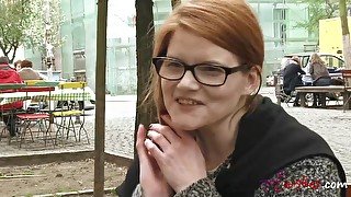 Redhead teen in glasses talks about porn