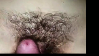 Pumping a load into my girl's hairy cunt