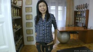 Admirable little oriental Nicoline is drilled in asshole