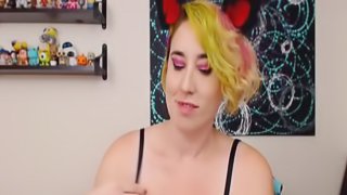 Bug tits solo model sucks a dildo then shoves it up her twat