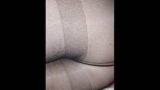 Step mom in ripped pantyhose fucked by step son near step sister