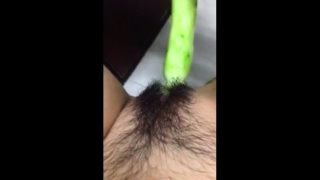 Horney Chinese student shape cucumber as cock and fuck herse