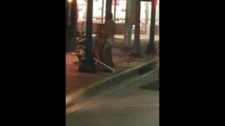 2 homeless people fucking on a bus bench