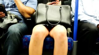 Slender amateur babe with sexy legs voyeur upskirt in public