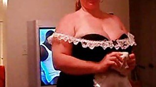 BBW shows off French maid outfit and sucks cock