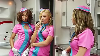 Smoking hot flight attendants have an orgy on the plane