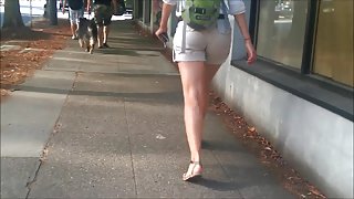 Milf with lovely legs and ass wearing khaki shorts