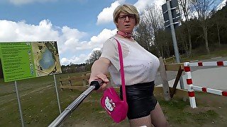 Sissy Vivian Tootinyforher exposed nude as blonde bimbo tits slut public parking area 2