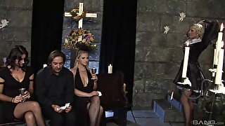 Glamour pornstars get fucked in the church and moan with pleasure