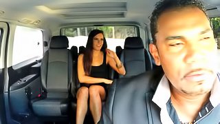 Beloved brunette in high heels getting her pussy banged hardcore till the he cums on her tits in the car