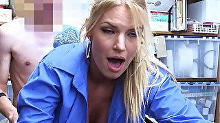 Blond Hair Girl cop with big melons busted guy because of theft