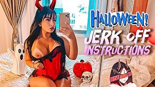 Sexy and evil little devil cosplay big butt brunette strapon joi, hot jerk off instructions