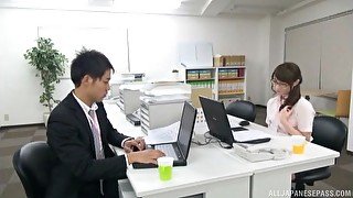 Fucking on the office table with a hot ass Japanese secretary