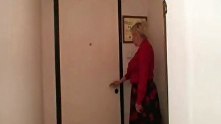 Naughty granny pleases two repairmen