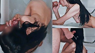 Amateur Blowjob With Cumshot On Hair In Bathroom  SlenderSisi