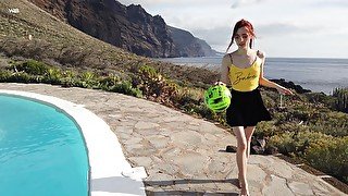 Masturbation video made by the pool with redhead hottie Sherice