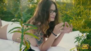 OLD4K. Cutie sucks old dick and gets it in her tiny pussy outdoors