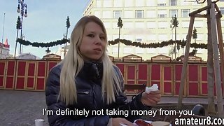 Amateur blonde Czech slut gets payed for fucking in public
