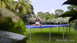 Perv watching teen bouncing on trampoline