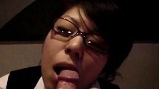 Japanese glasses girl blowjob and fuck